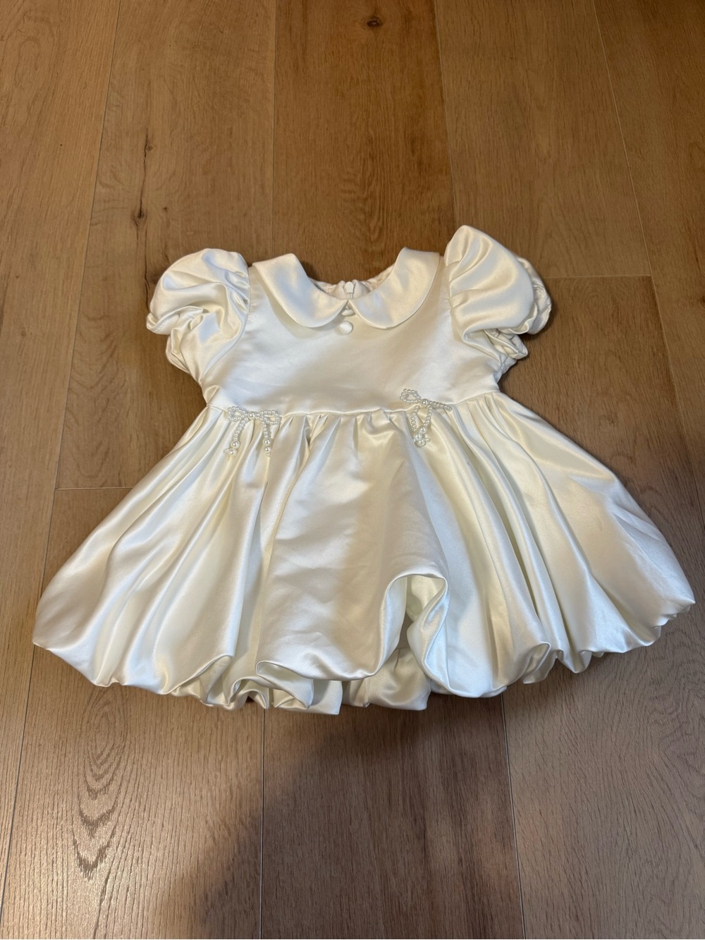 Baby Girl White Pearls Satin Birthday Dress